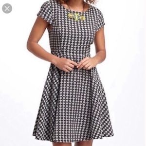 Maeve Black & White Diamond Jacquard Cap Sleeve Fit & Flare Dress